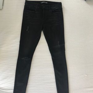 Express Black Distressed Skinny Jeans